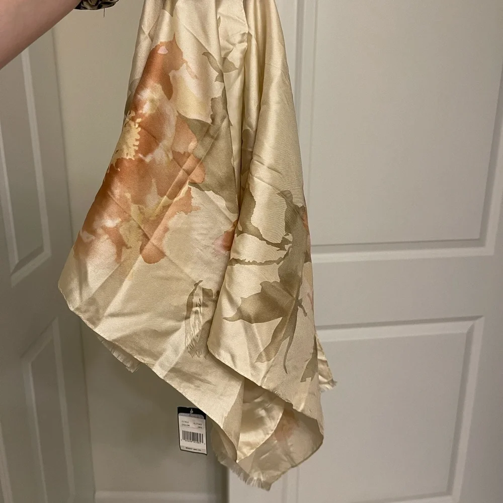 Lauren Ralph Lauren Floral Silk Scarf - Cream and Tan - Picture 2 of 5